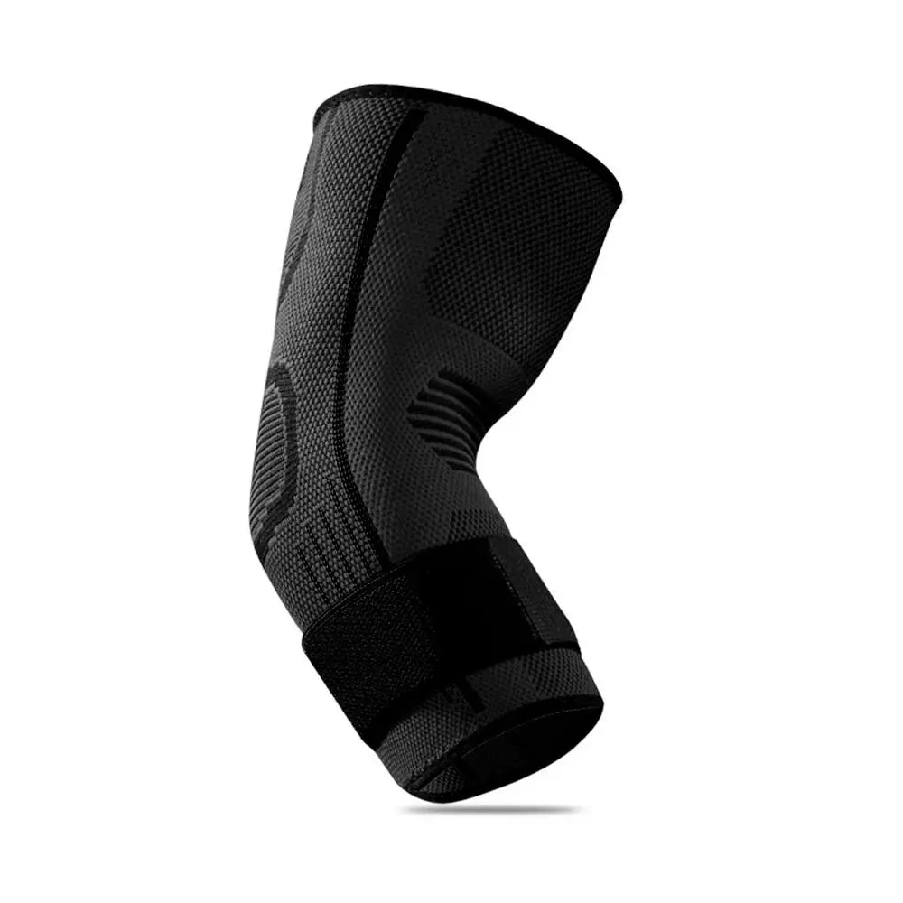 Black adjustable nylon elbow brace for joint support
