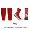 A set of red leg covers and football socks for leg protection.