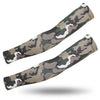 A pair of tactical camouflage arm sleeves designed for UV protection.