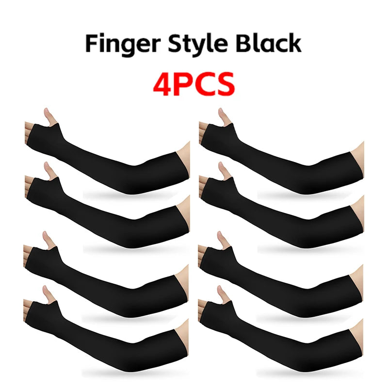 Four black finger style arm sleeves shown in various angles