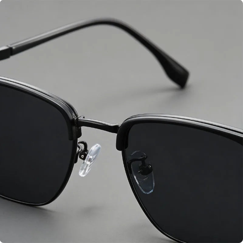 Black vintage square metal frame sunglasses with clear lenses