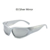Silver mirror sunglasses with a translucent gray frame and tinted lenses.