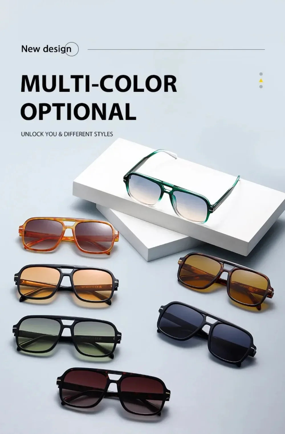 Double Bridge Square Aviator Sunglasses - Retro UV400 Protection for Men and Women