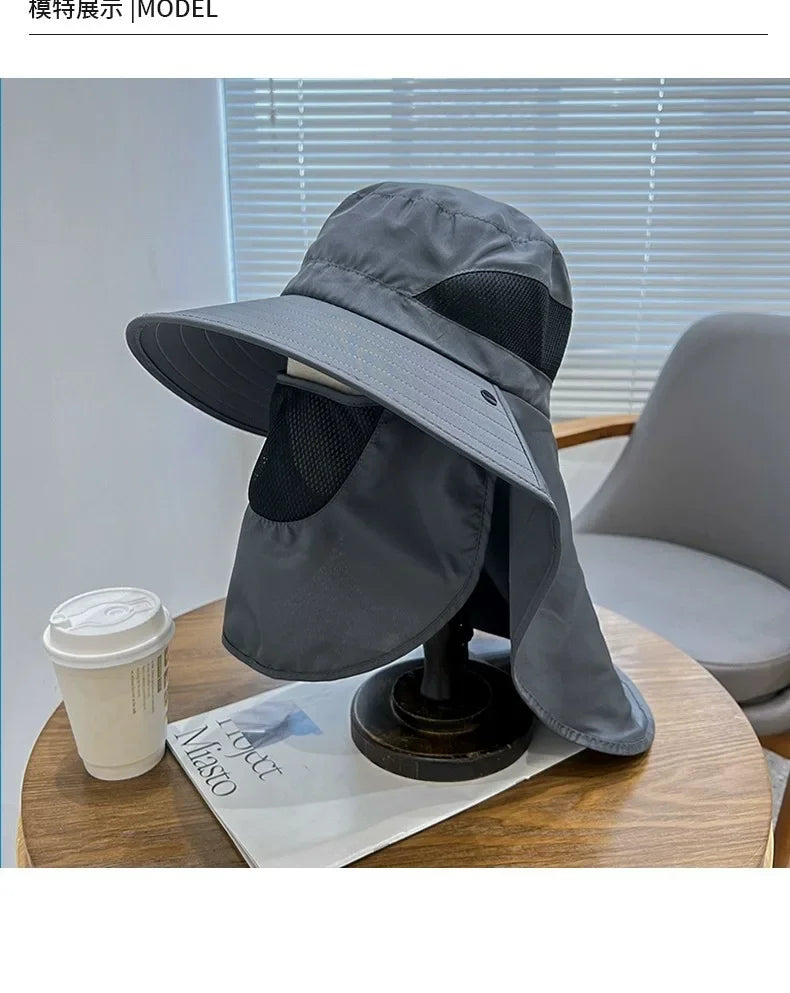 Wide Brim Bucket Hat with Neck Protection