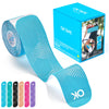 A roll of OKtape kinesiology therapy tape and its retail box with various color options.