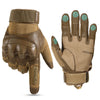 Ein Paar brauner taktischer PU-Lederhandschuhe von hinten und der Handfläche aus.