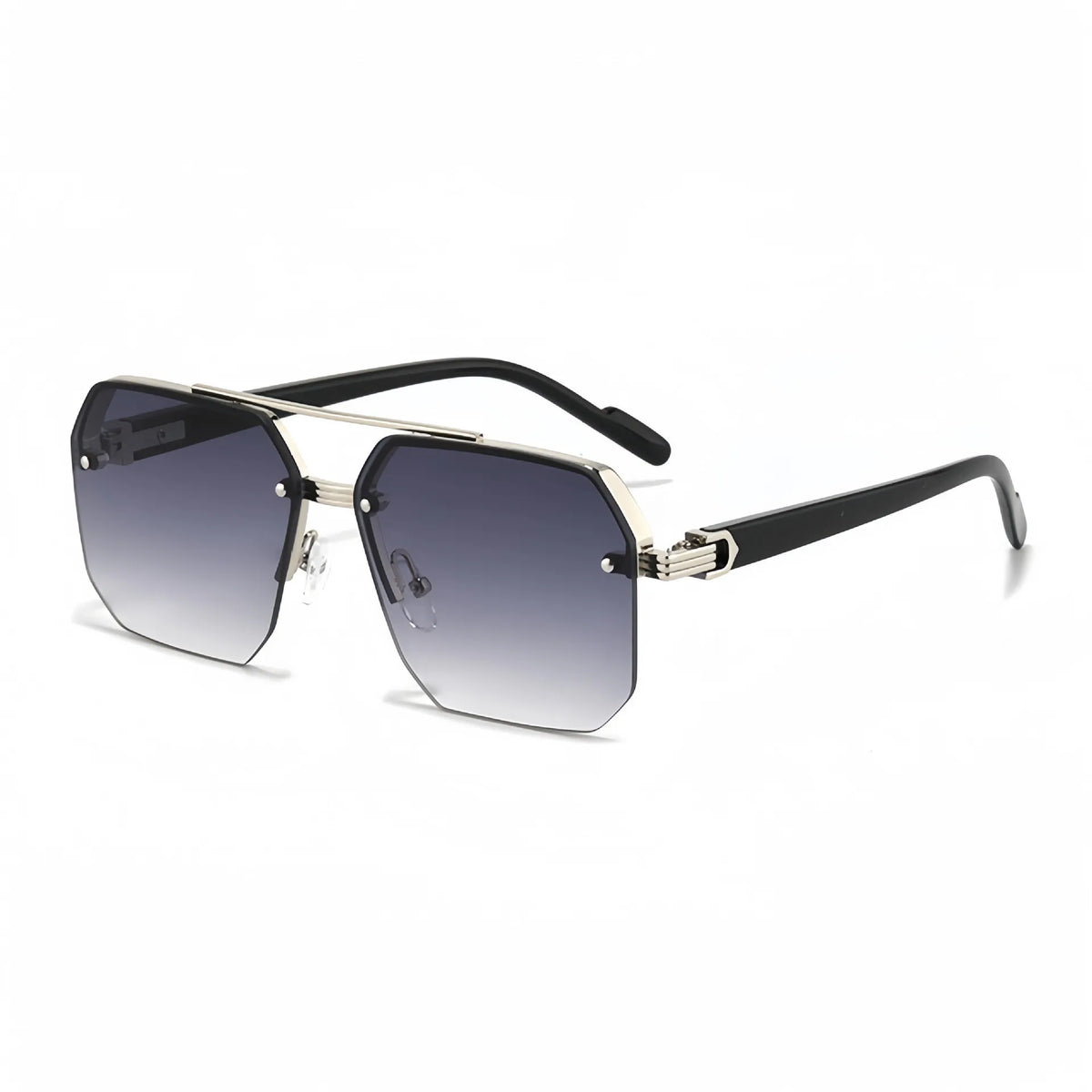 Black retro double bridge aviator sunglasses with UV400 protection