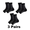 Three pairs of black compression ankle support braces displayed on a white background.