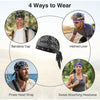 Four ways to wear a paisley cooling headscarf cap set including bandana, helmet liner, pirate head wrap, and sweat absorbing 