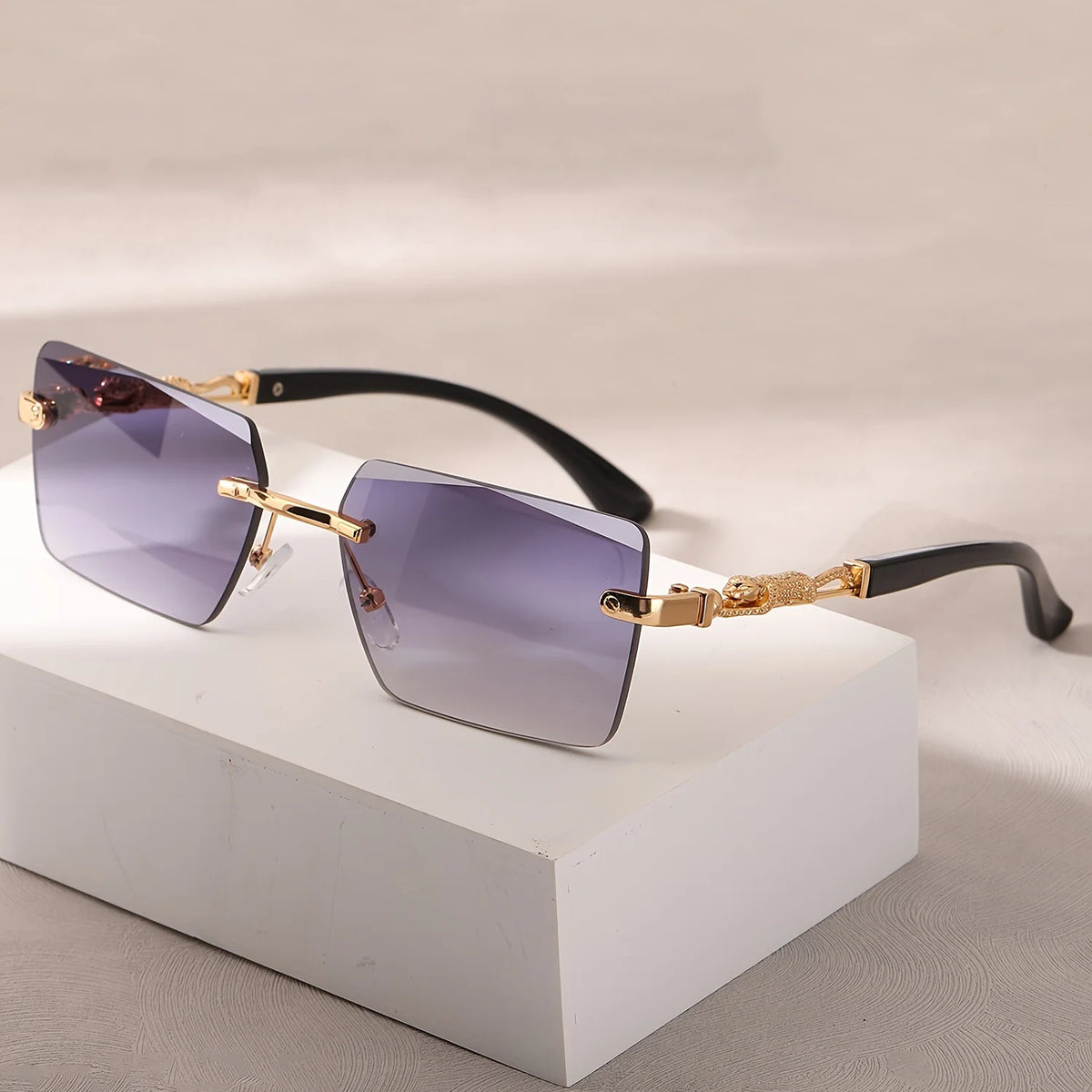 Minimalist Rimless Rectangle Sunglasses for Women and Men