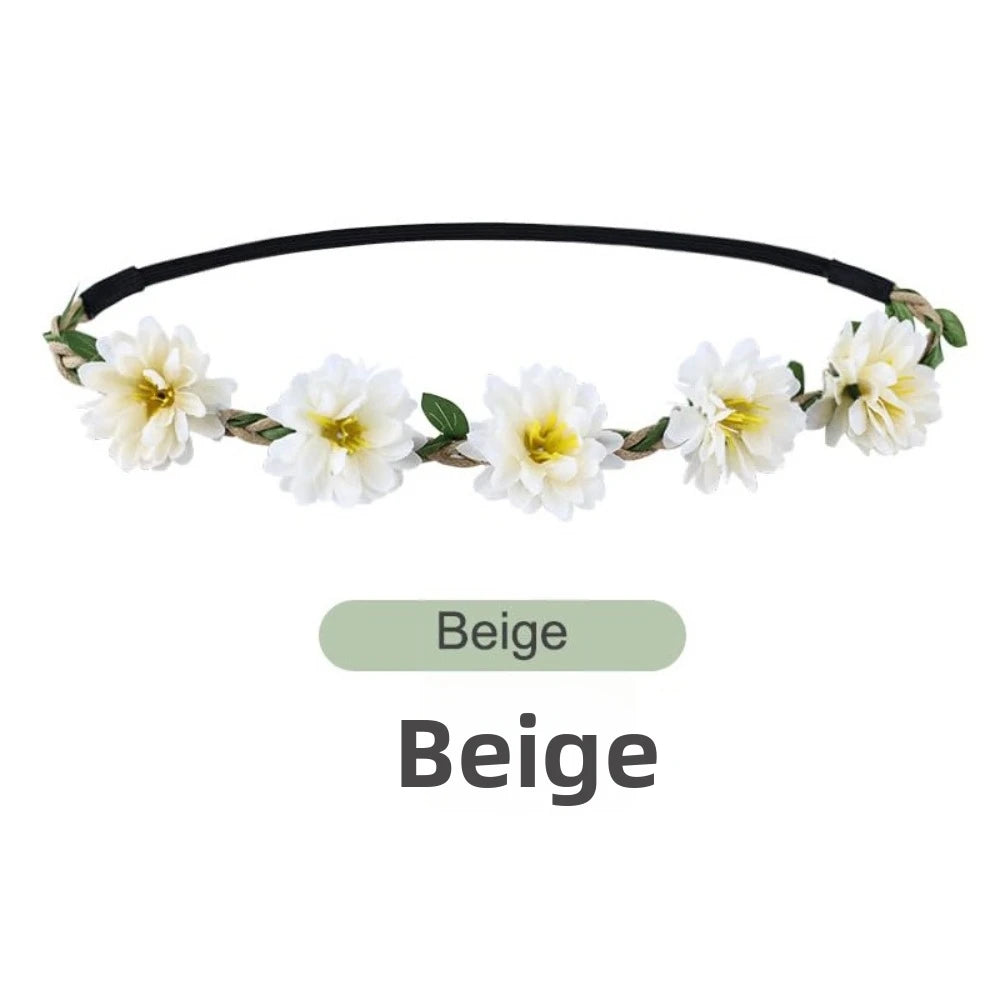 Beige floral rose wreath crown headpiece