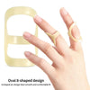 A hand is shown wearing a yellow oval 8-shaped finger splint for joint support.