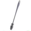A silver sport straw water bottle with a long, slender straw and a textured silicone tip.