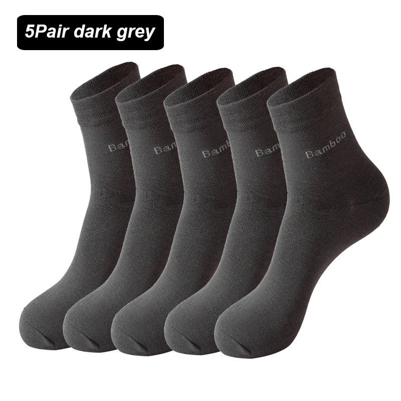 A pack of five dark grey bamboo fiber socks displayed flat.