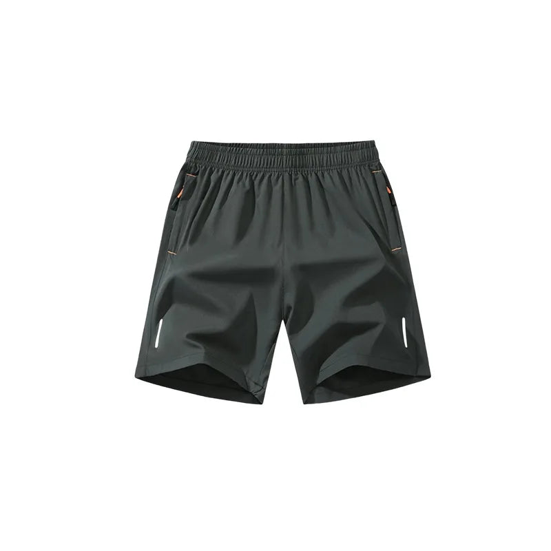 Dark gray men's lightweight quick-dry running shorts shown flat lay.