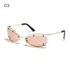 Pink gradient sunglasses with thin gold metal frames and black temples