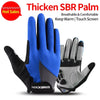 A pair of blue and black SBR palm gloves shown against a white background.