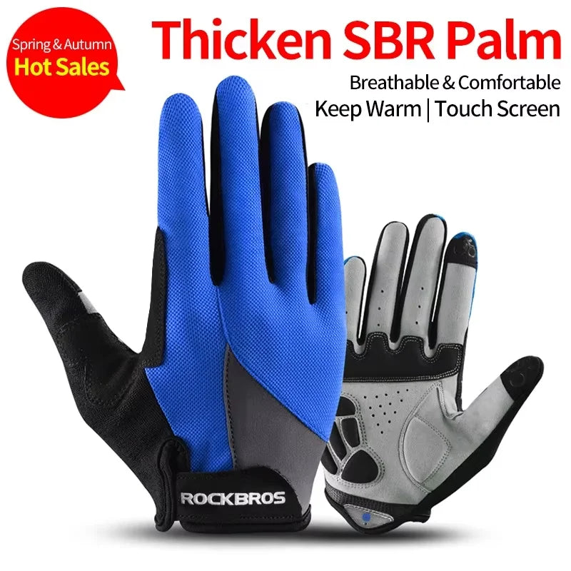 A pair of blue and black SBR palm gloves shown against a white background.