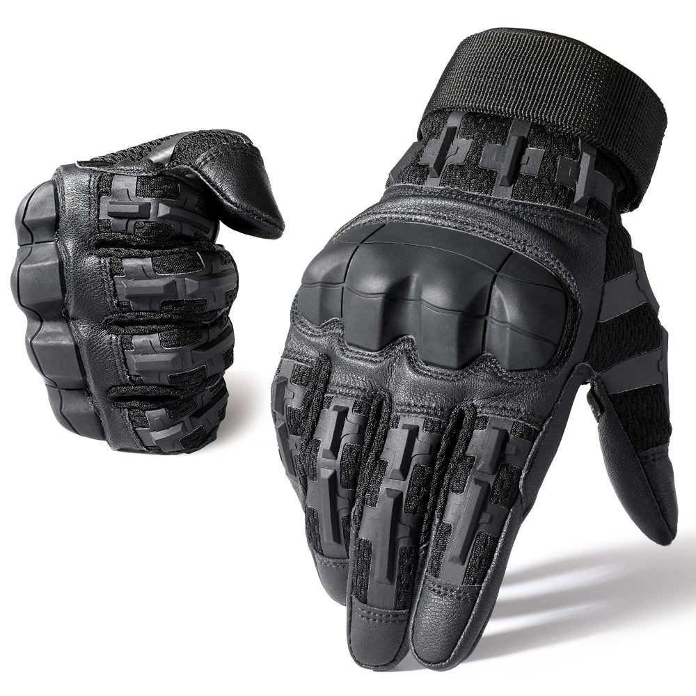 A pair of black tactical touch screen outdoor gloves shown in a close-up view.