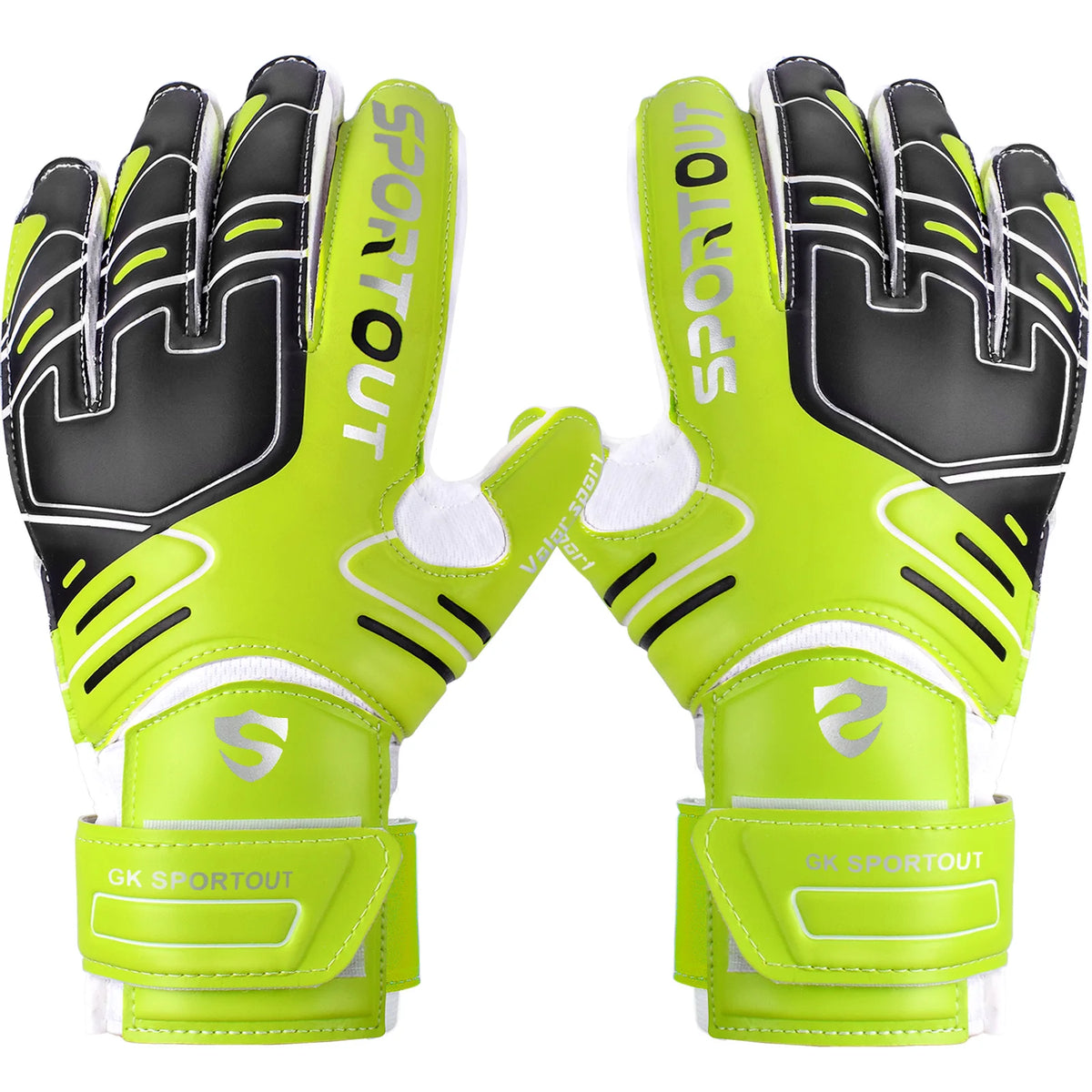 Par de guantes de portero verde lima brillante y negro para fútbol