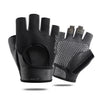 Black sports half-finger cycling and fitness gloves shown from above