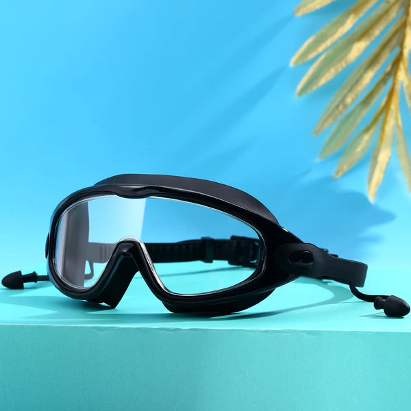 Wide-Frame Anti-Fog Swimming Goggles with Earplugs
