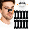 A man is shown applying extra strength nasal strips for snoring relief to his nose.