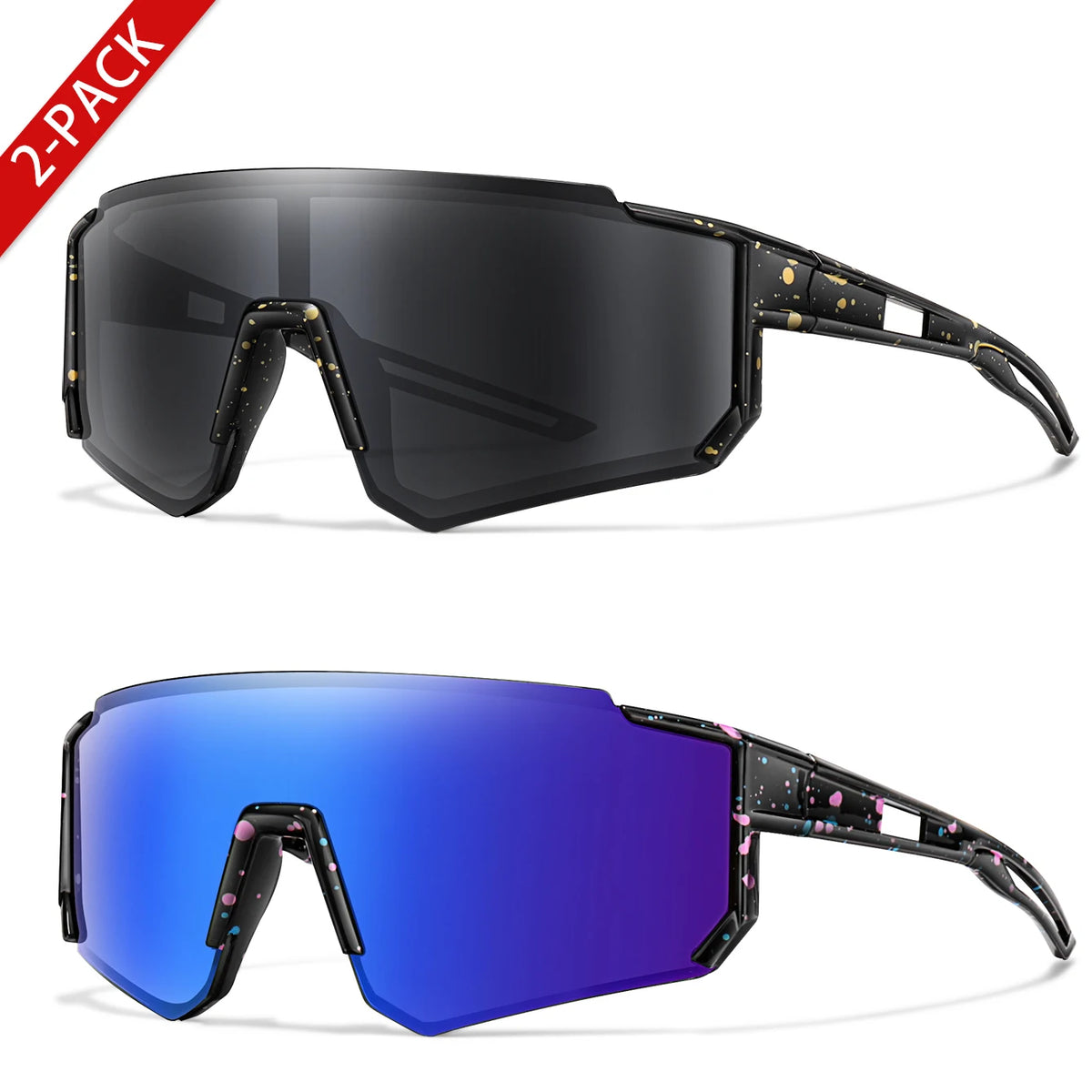 A pair of youth UV400 sunglasses with a square frame shown in dark gray and bright blue lenses.