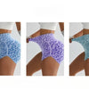 Three views of leopard print high-waist seamless shorts worn by a model.