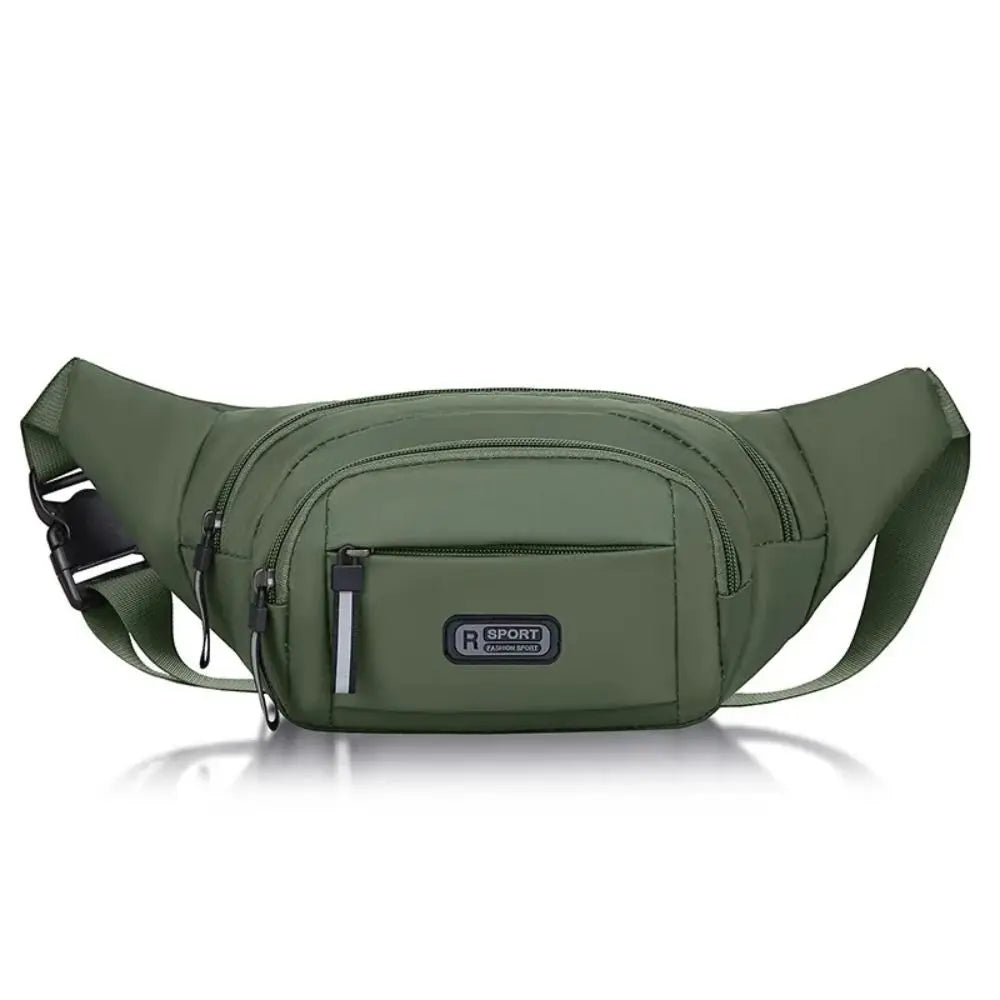 Olive green durable nylon waist bag for men with adjustable straps