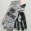 Gray cycling gloves with an 18 racing logo and black accents displayed on a white background.