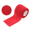 A roll of red self-adhesive elastic bandage tape with a circular view of the textured material.