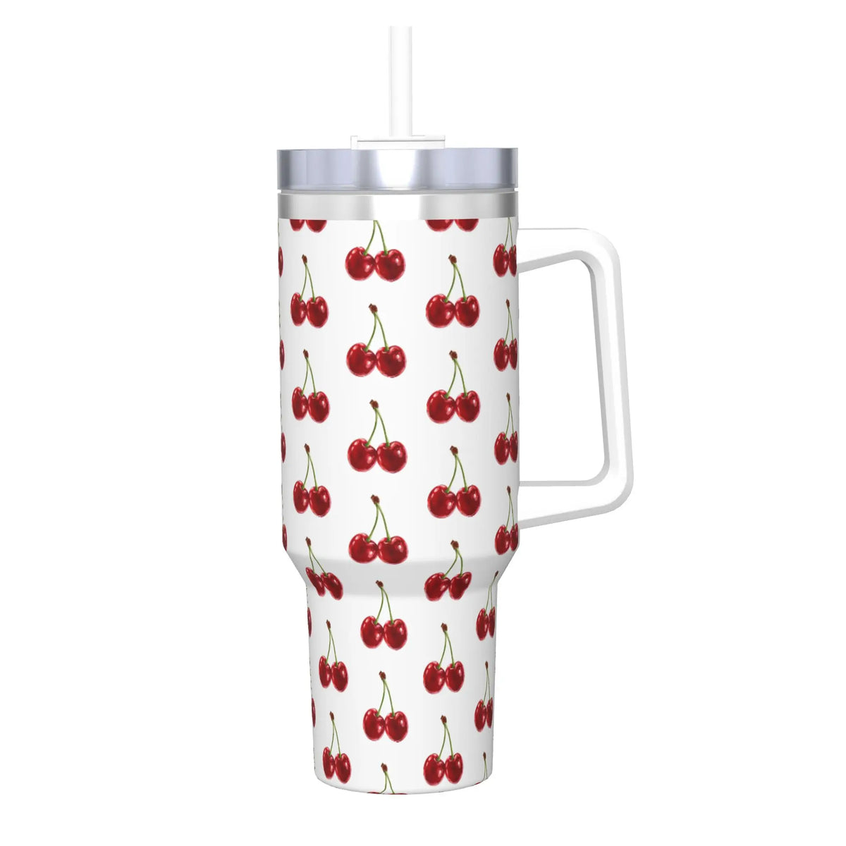 كوب معدني من الفولاذ المقاوم للصدأ مزين بنقوش كرز أحمر.