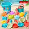 Set de playa de plástico colorido de 16 piezas con cubo, palas y herramientas para niños.
