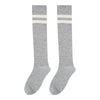 Gray cotton knee high socks with white stripes