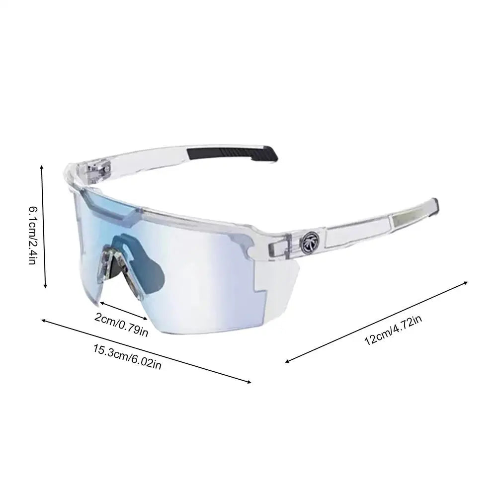 Photochromische polarisierte Schutzbrille mit klaren Linsen und schwarzen Rahmen, von oben gezeigt.