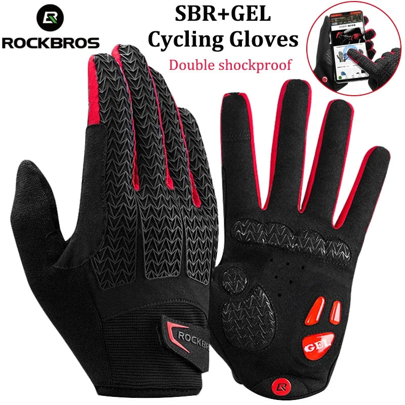 A pair of black SBR+GEL cycling gloves for double shockproof protection.