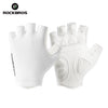 White breathable cycling gloves for mountain biking riding shown against a white background.