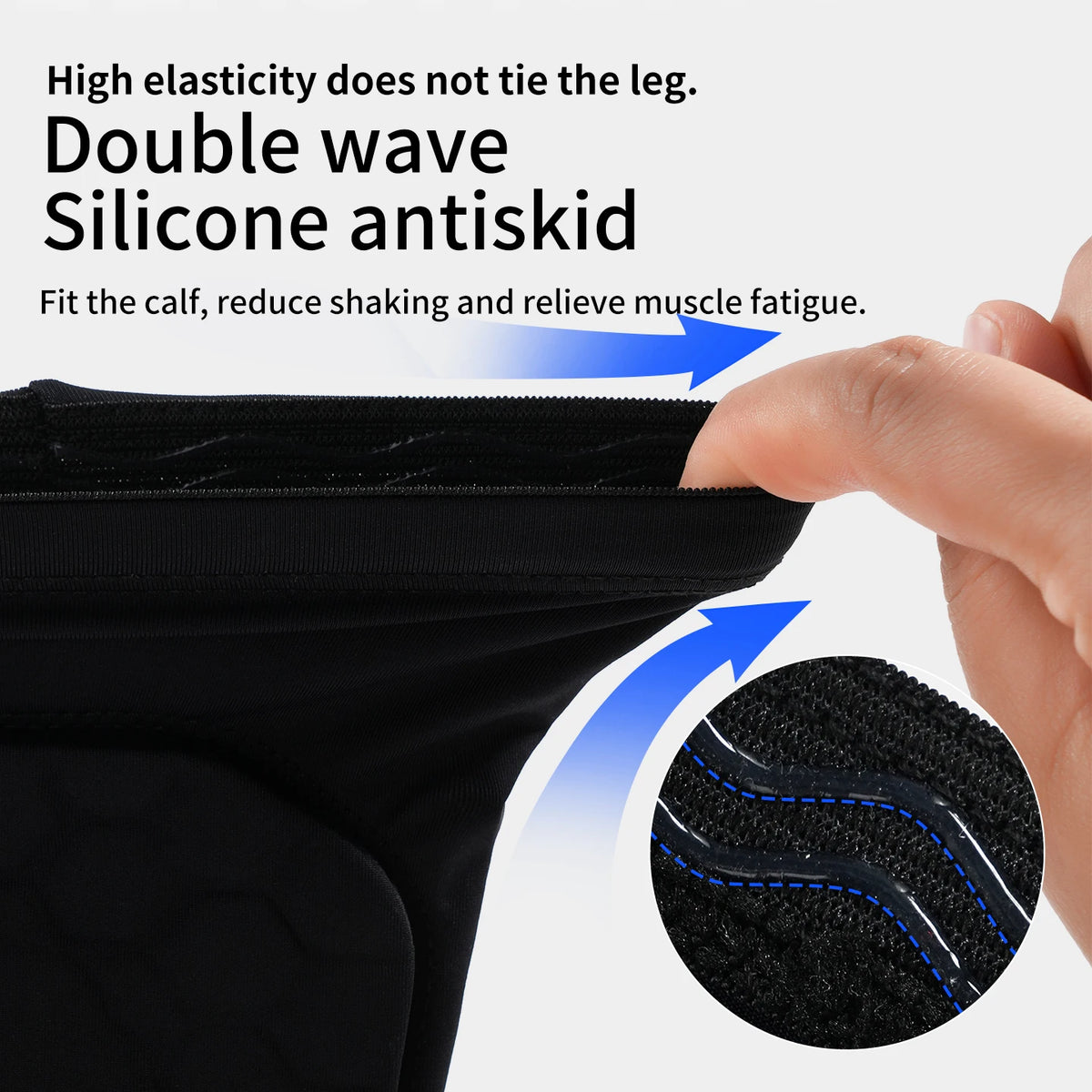 Close-up of black silicone anti-skid material on a shin guard for calf protection.