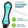 A silicone insert for a knee strap showing shock absorption and reduced irritation.