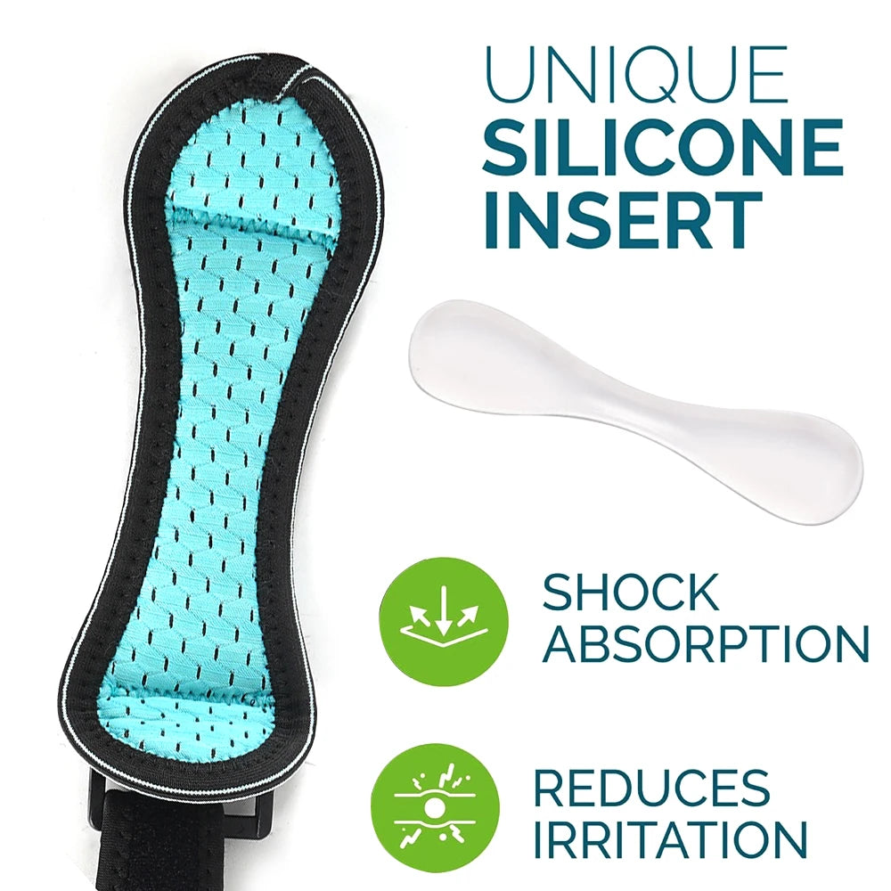 A silicone insert for a knee strap showing shock absorption and reduced irritation.