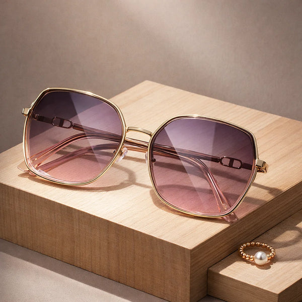 Square Frame Gradient Sunglasses with Metal Accents
