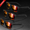 A 3-pack of retro style orange-tinted UV protection sunglasses displayed on a dark surface.