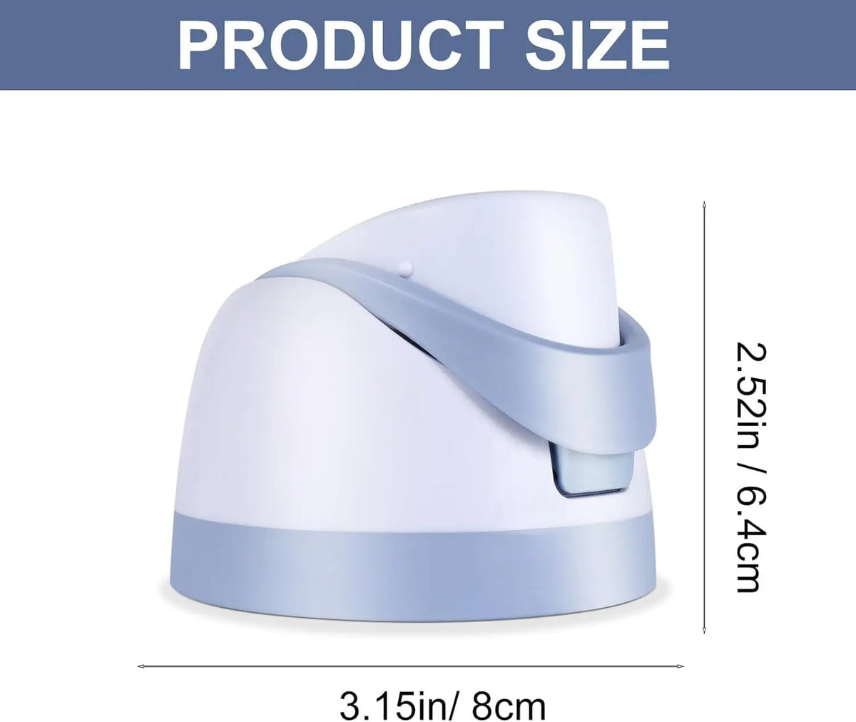 A light blue leakproof replacement lid for a water bottle, shown from the side with dimensions.