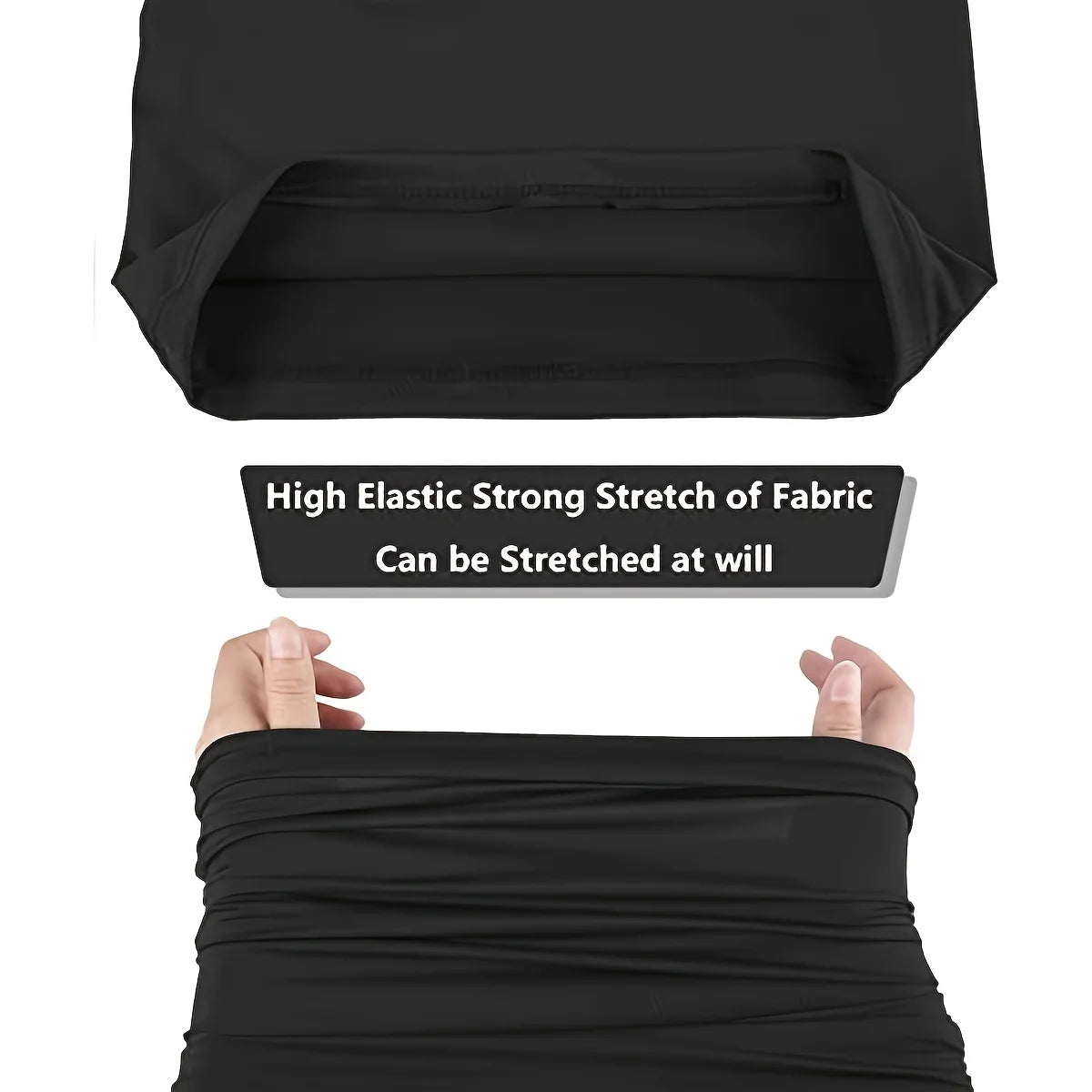 Black multi-functional UV protection head wrap and bandana shown in a folded state and worn on a hand
