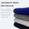 A stack of absorbent wristbands in blue, gray, and black colors.