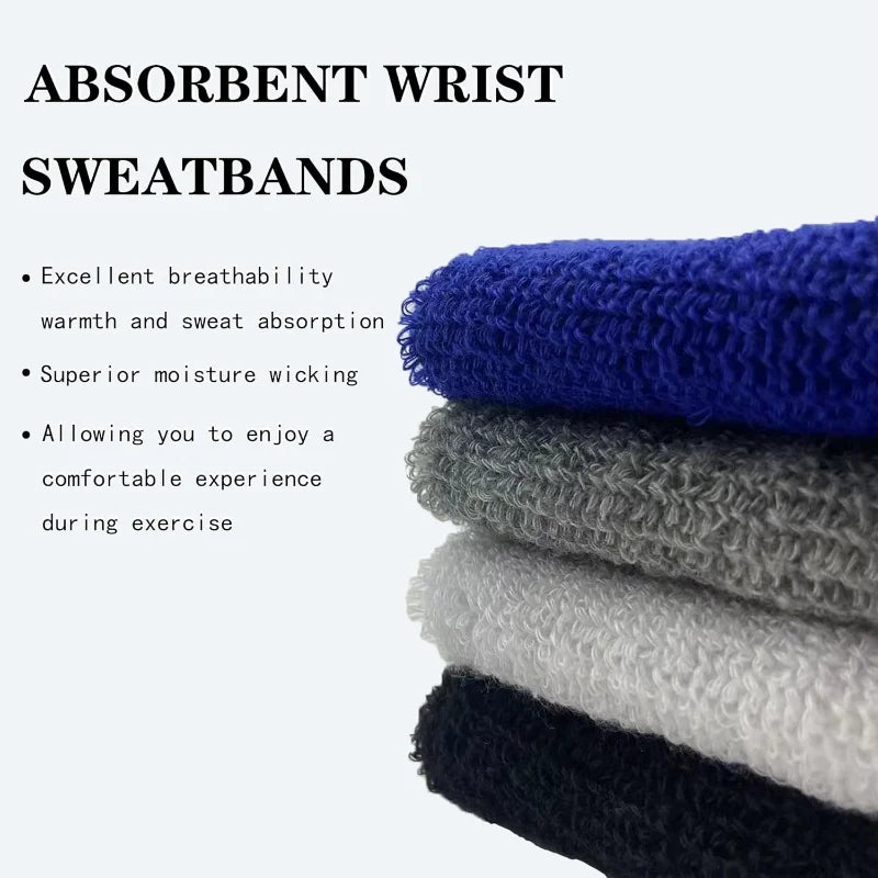 A stack of absorbent wristbands in blue, gray, and black colors.