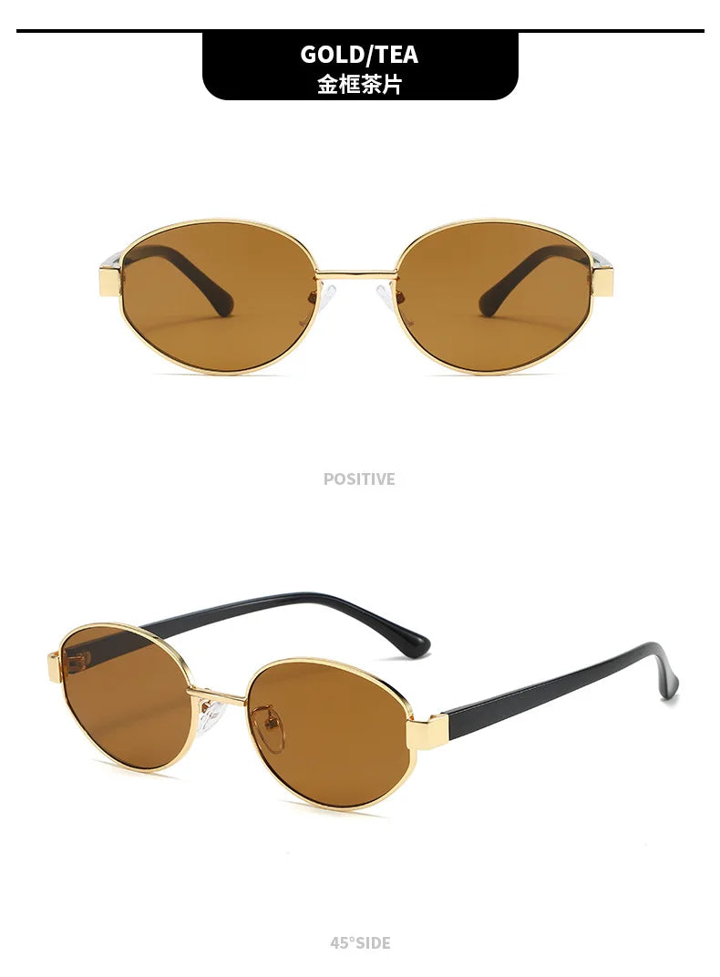 Retro Oval Metal Sunglasses with UV400 Protection