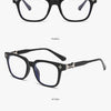 Black silver framed glasses shown in various angles including front, side, and 90 degree view.
