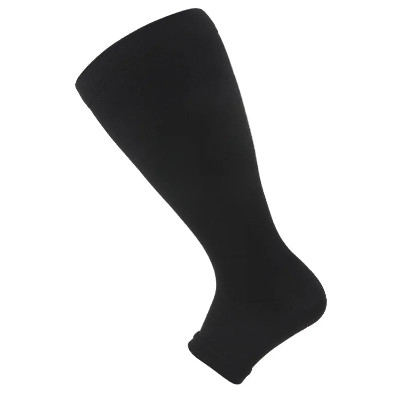Black knee-high compression socks for plus size feet